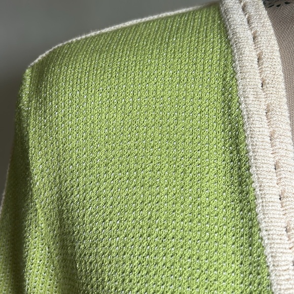 St. John By Marie Grey Tie Front Green Cream Cardigan Sweater Size 8 - Picture 8 of 9